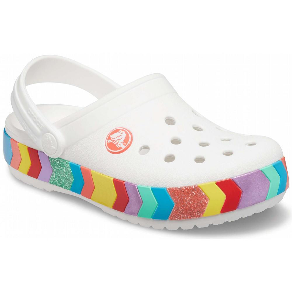White Girls' Crocs Crocband™ Chevron Beaded Clogs | NZ 1494SGLO